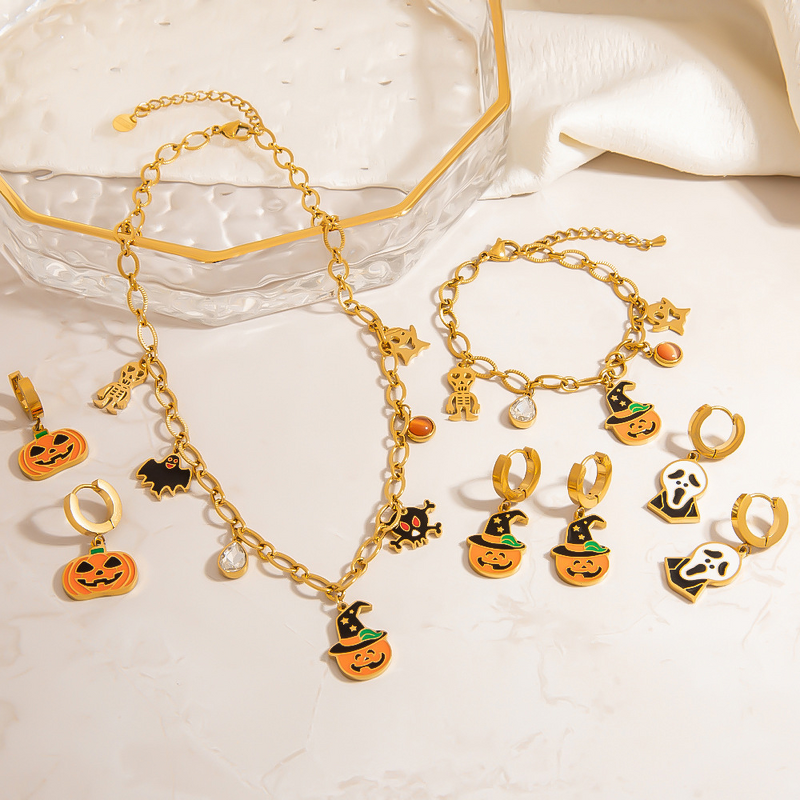 Halloween Jewelry Factory - Trendy Pumpkin Head Ghost 18K Gold Plated Charm