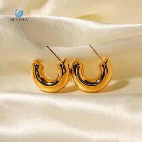 C-Shape Earrings Factory - Vintage Wholesale 18K Gold Plated Stainless Steel