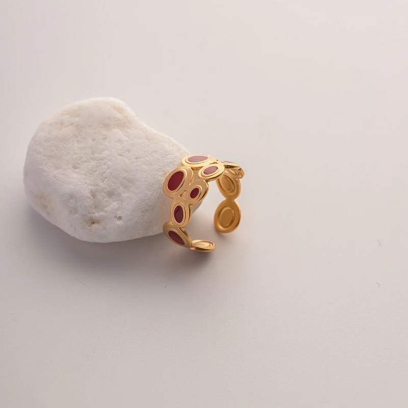 Double Layer Ring Manufacturer - Waterproof 18K Gold Plated Red Dripping Oil