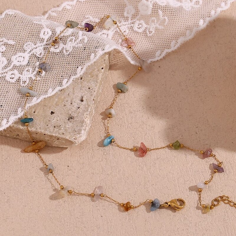 Gemstone Necklace Supplier - Personalized Vintage Gold Plated Stainless Steel