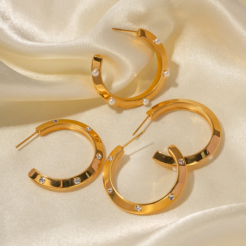 Pearl Hoop Earrings Manufacturer - Wholesale 18K PVD Gold Plated Mini Pearl CC