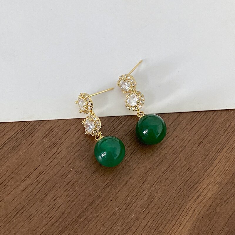 Mosquito Coil Ear Clip Supplier - Vintage Green Agate Zircon 18K Gold Plated