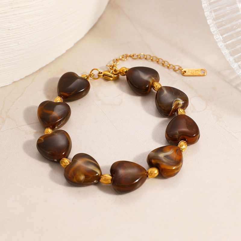 Heart Pendant Jewelry Set Supplier - Autumn Winter Resin Beads 18K Gold Plated