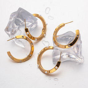 Pearl Hoop Earrings Manufacturer - Wholesale 18K PVD Gold Plated Mini Pearl CC