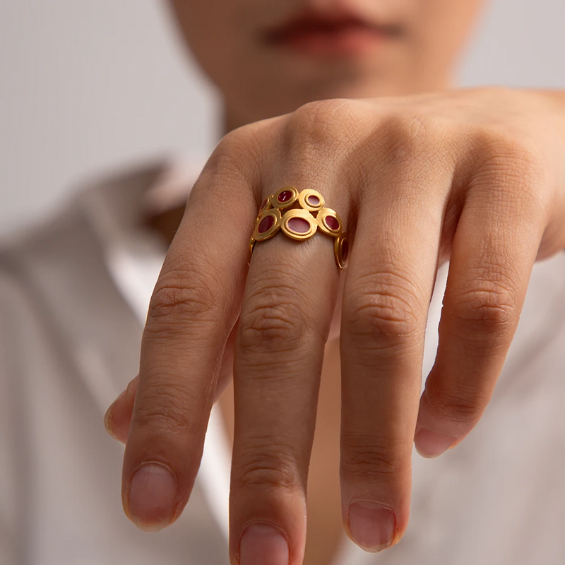 Double Layer Ring Manufacturer - Waterproof 18K Gold Plated Red Dripping Oil