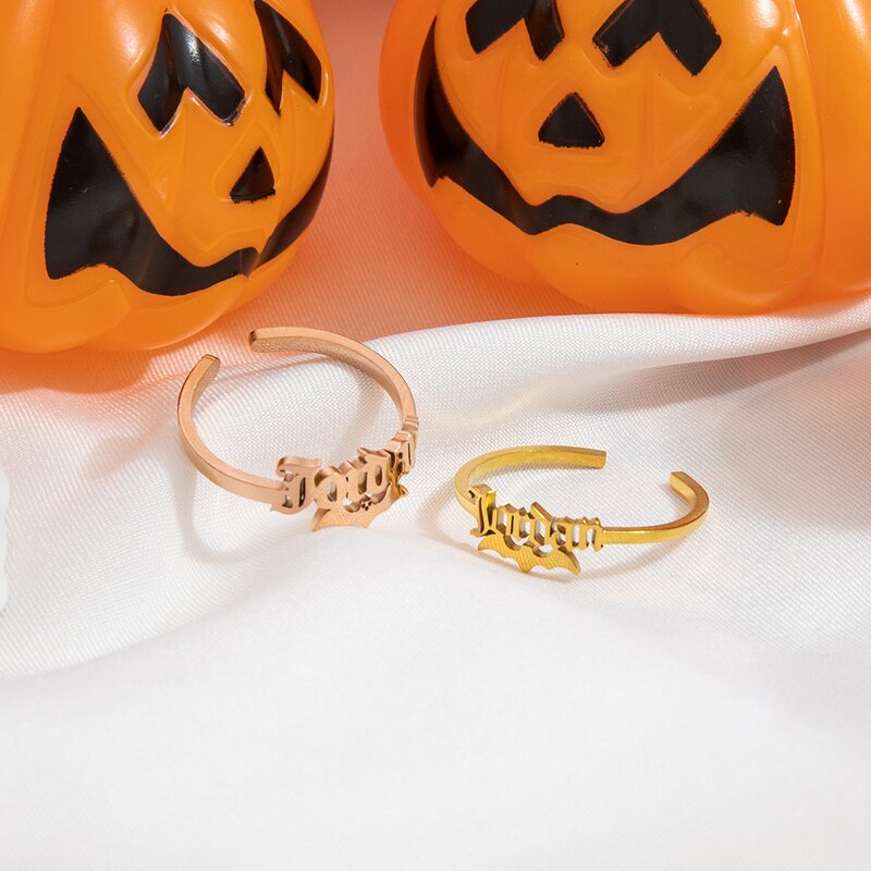Halloween Ring Manufacturer - Customized Ghost Spider Bat Name Letters Open