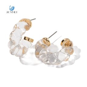 Clear Resin Earrings Supplier - Hot CC Chunky Transparent 18K Gold Plated