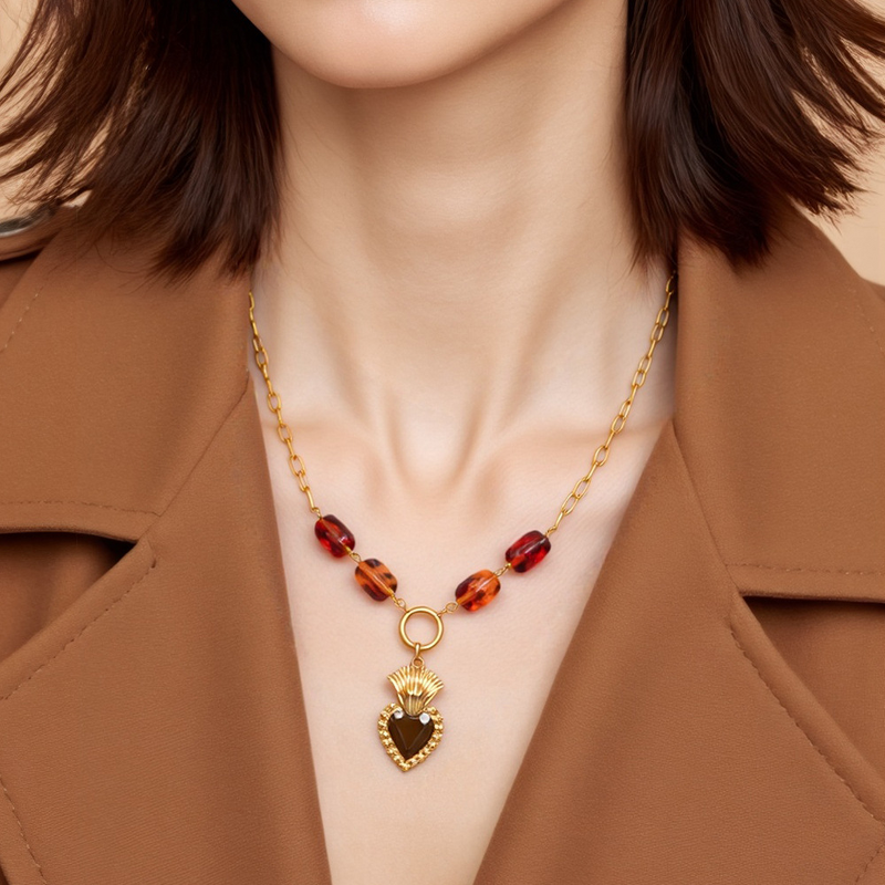 Resin Beads Necklace Factory - Trendy Autumn Winter 18K Gold Plated Charms