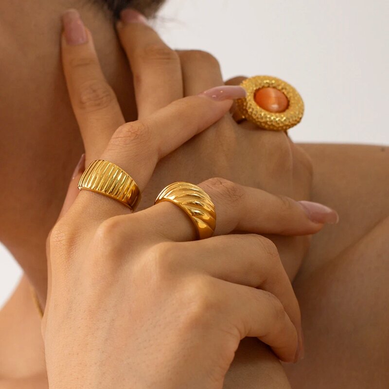 Bread Twist Ring Manufacturer - Waterproof 18K Gold Plated Stainless Steel Croissant