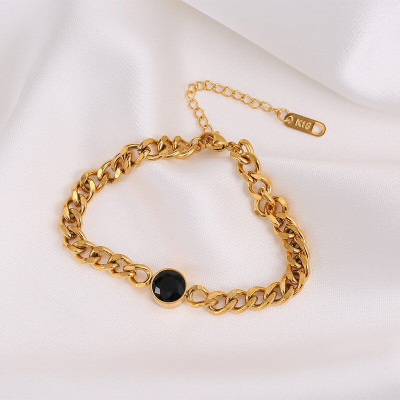 Cuban Chain Bracelet Supplier - European American Style with Black Stone