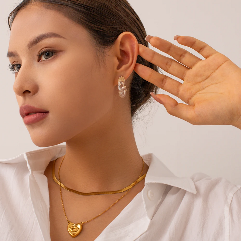 Clear Resin Earrings Supplier - Hot CC Chunky Transparent 18K Gold Plated