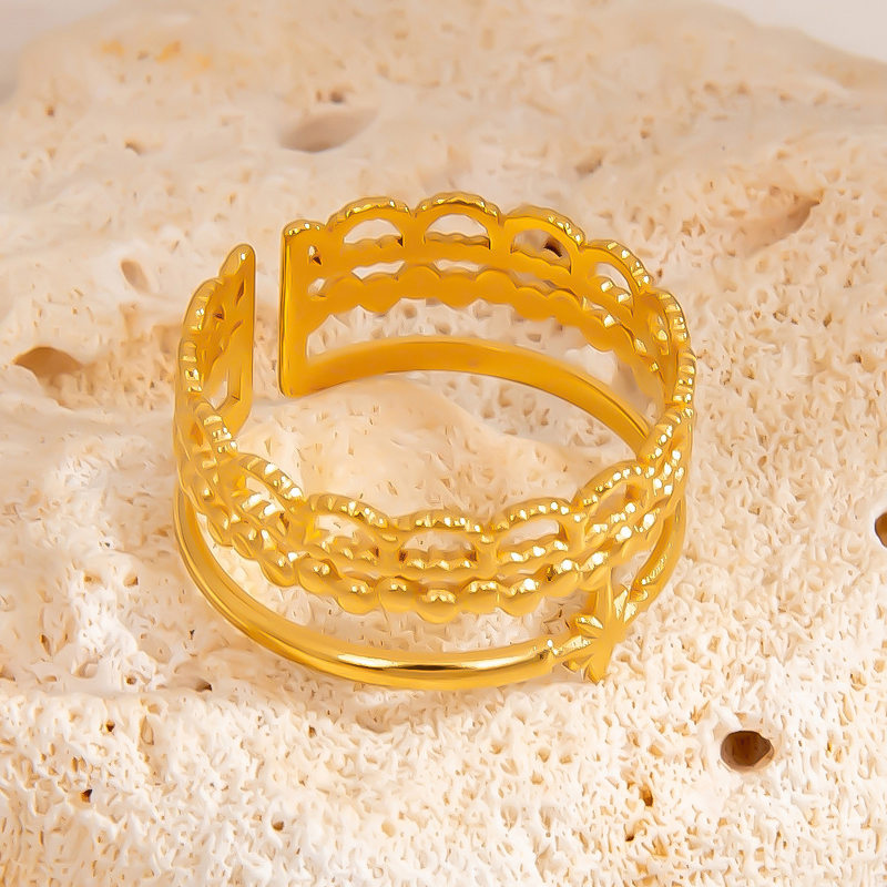 Geometric Bead Ring Supplier - Vintage 18K Gold Plated Open Hollow Ring