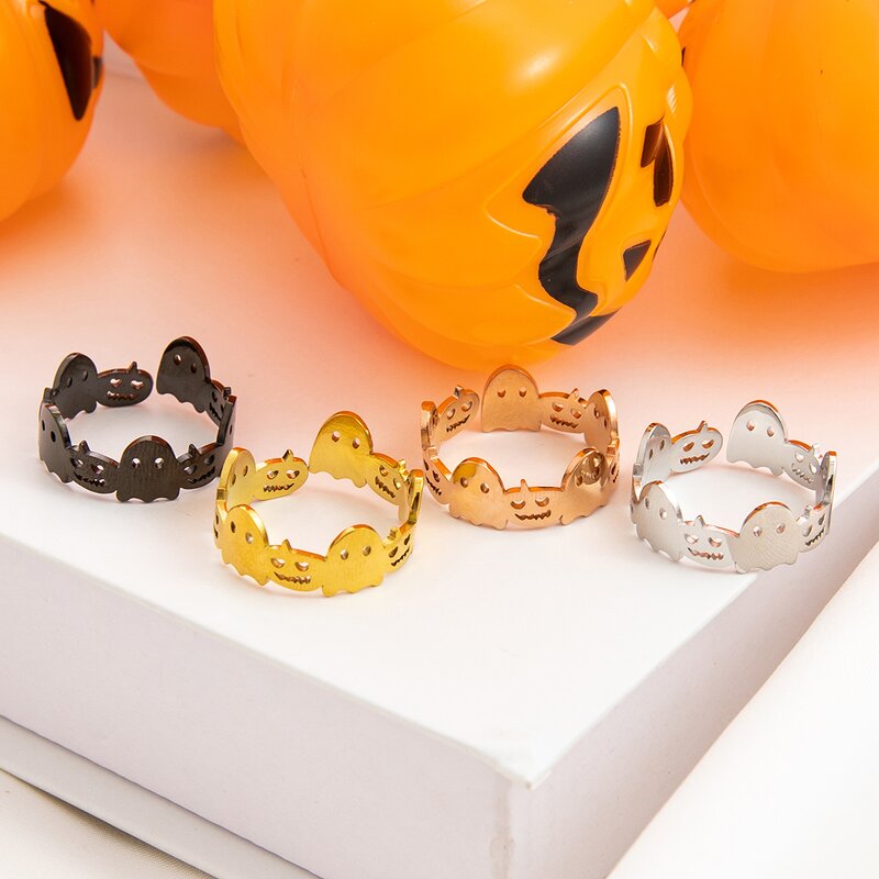 Halloween Ring Manufacturer - Pumpkinhead Ghost 18K Gold Plated Open Ring