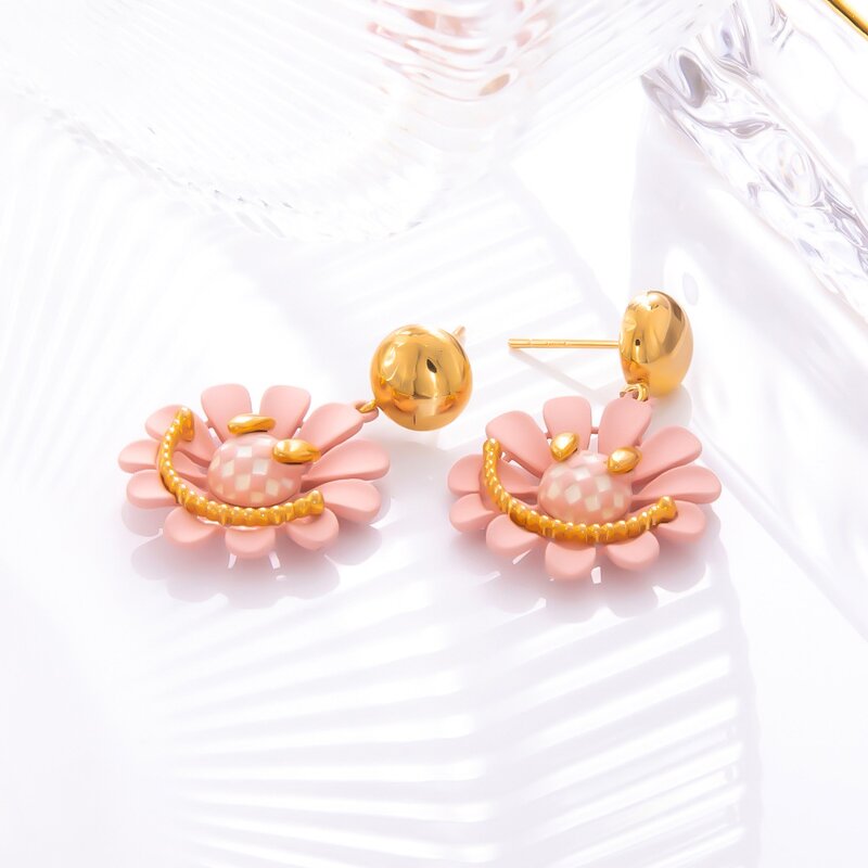 Butterfly Flower Earrings Supplier - 925 Silver Oil Dropping Gold Plated