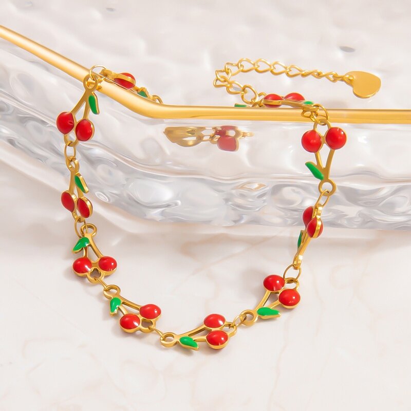 Bangle Supplier - Wholesale Vintage Cherry Chain 18K Gold Plated Stainless