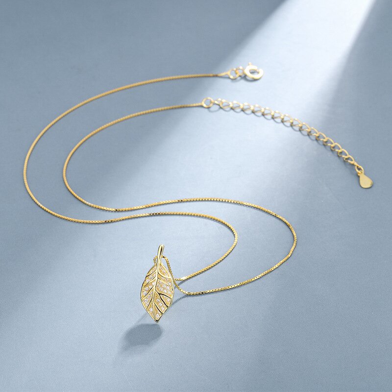 Zircon Leaf Necklace Manufacturer - Vintage 925 Silver 18K Gold Plated Fine