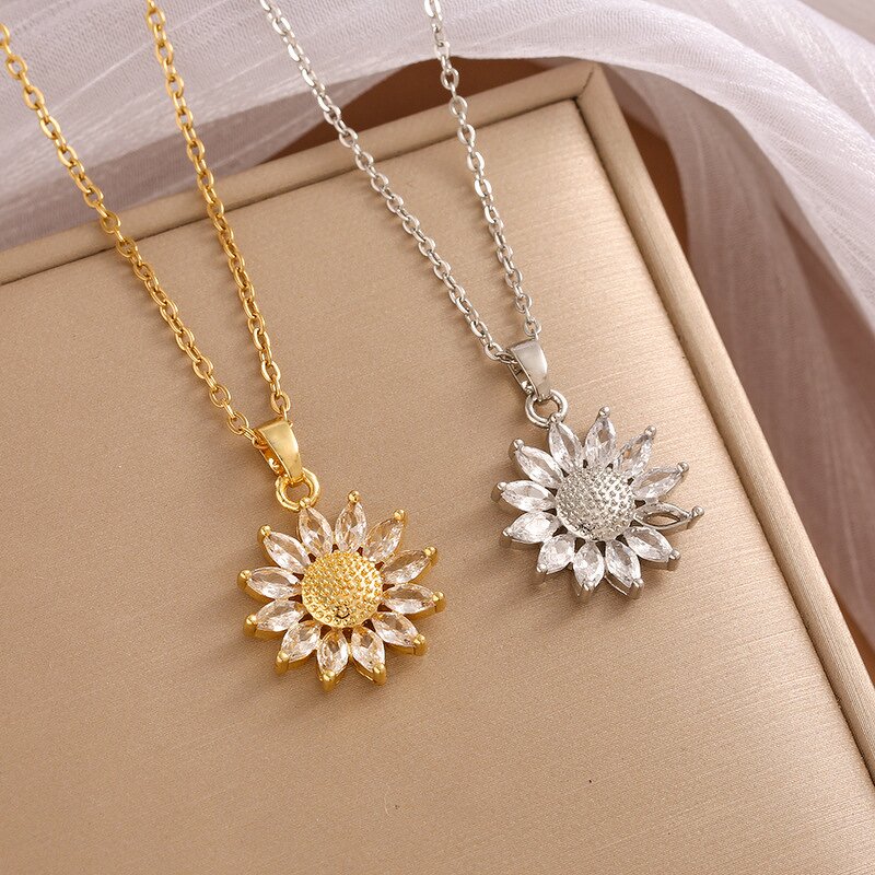 Sunflower Necklace Factory - Vintage Zirconia 18K Gold Plated Stainless Steel