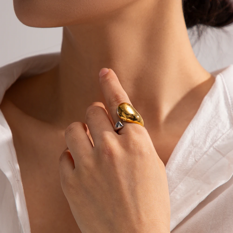 Geometric Ring Factory - Personalized 18K Gold Plated Water Drop Statement