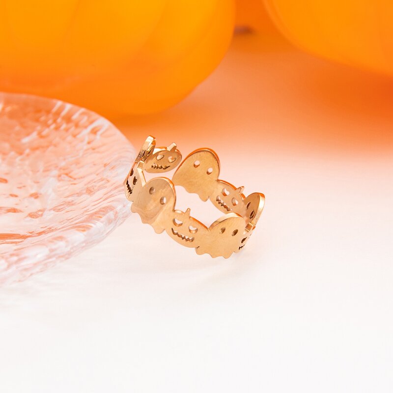 Halloween Ring Manufacturer - Pumpkinhead Ghost 18K Gold Plated Open Ring