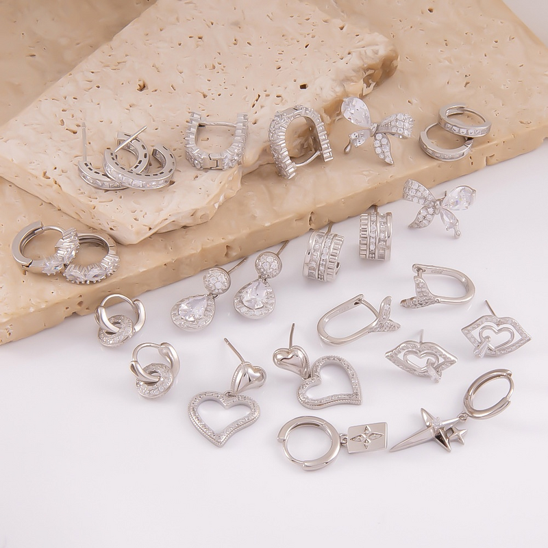 925 Silver Earrings Manufacturer - Trendy Personalized Geometry Inlaid Zirconia