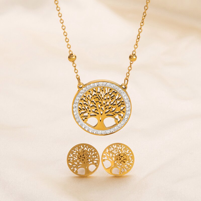 Tree of Life Jewelry Set Factory - 18K Gold Plated Hollowed Out Necklace Set