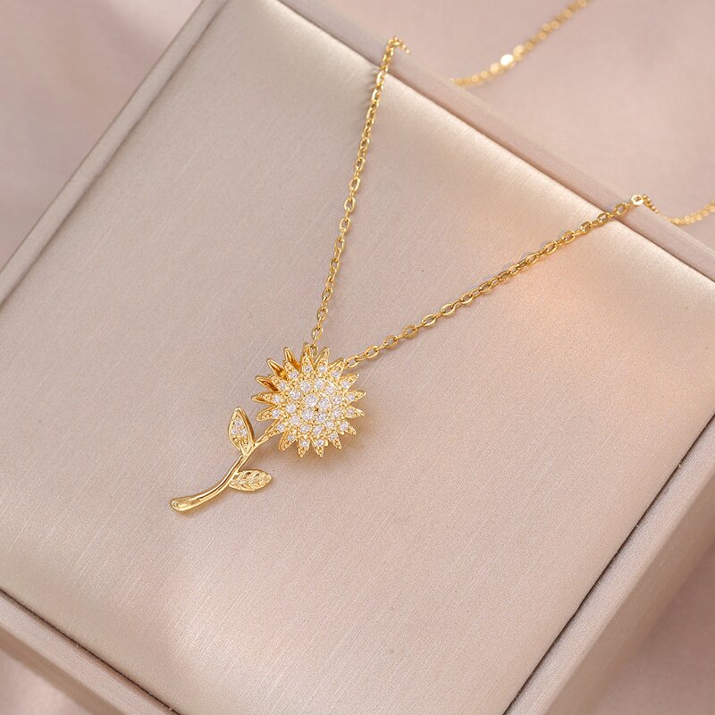 Sunflower Pendant Necklace Manufacturer - Brass Rotating 18K Gold Plated