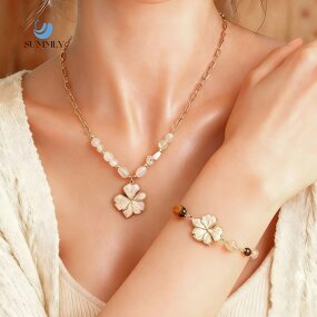 Oil Drop Flower Necklace Factory - Natural Stone Beaded Chain 18K Gold Plated