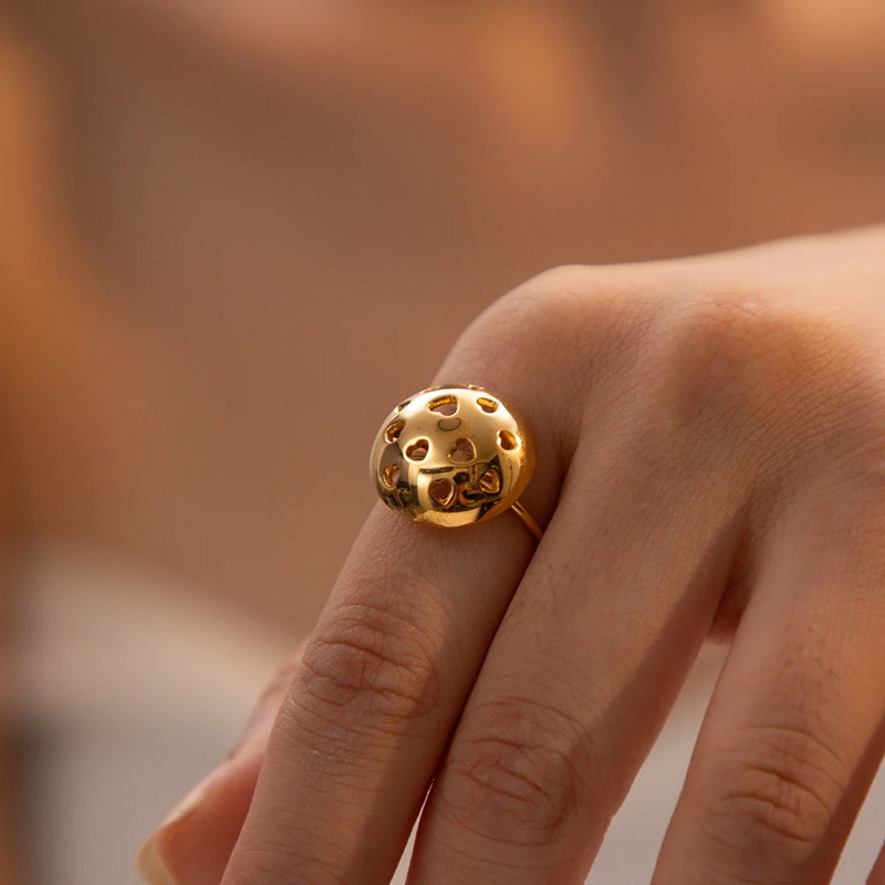 Hollowed Out Heart Ring Factory - Vintage 18K Gold Plated Stainless Steel Handmade