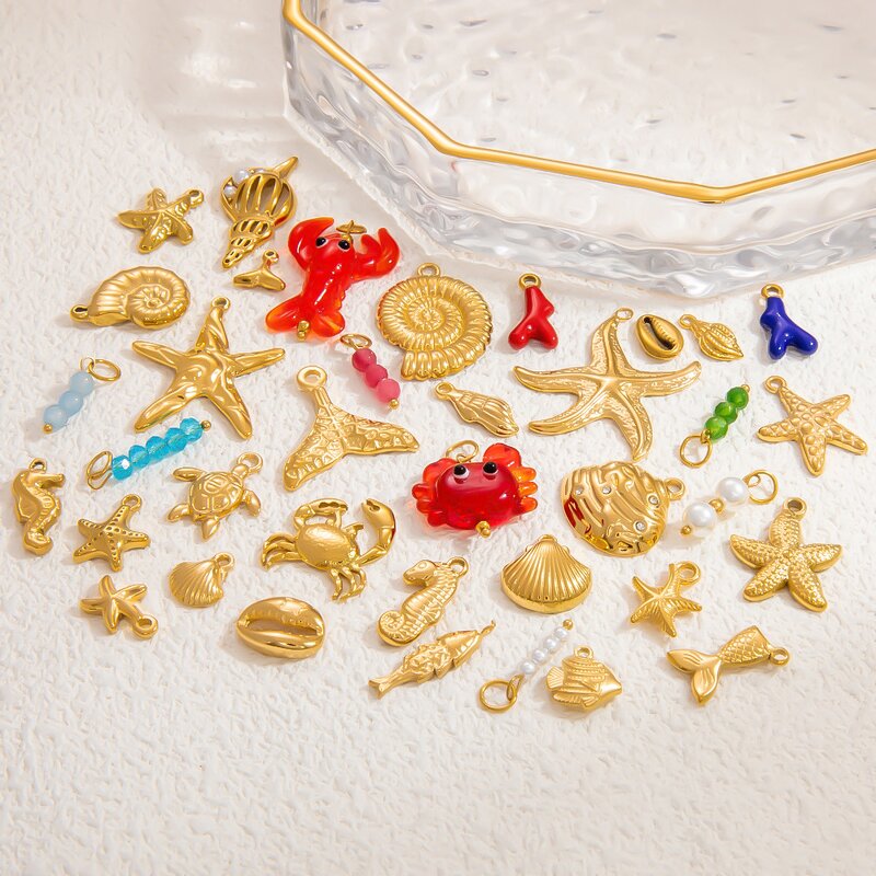 Ocean Style Pendant Supplier - 18K Gold Plated Stainless Steel DIY Bikini