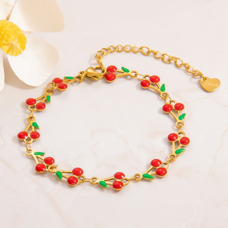 Bangle Supplier - Wholesale Vintage Cherry Chain 18K Gold Plated Stainless