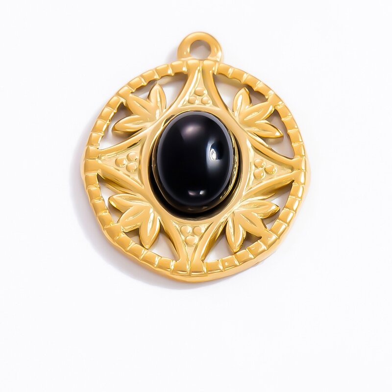 Obsidian Pendant Supplier - Vintage 18K Gold Plated Stainless Steel Necklace