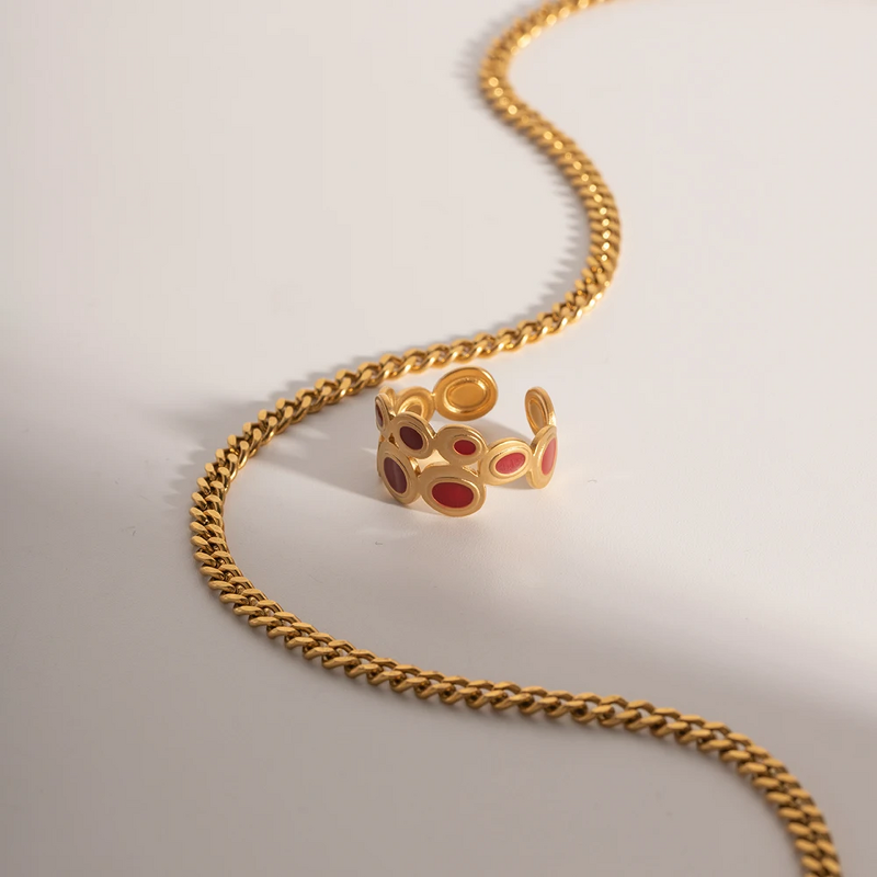 Double Layer Ring Manufacturer - Waterproof 18K Gold Plated Red Dripping Oil