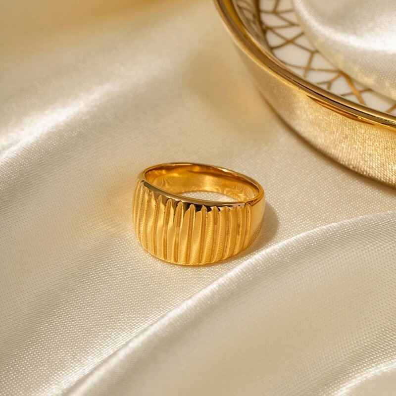 Stacking Ring Supplier - New Arrival 18K Gold Plated Wide Chunky Texture