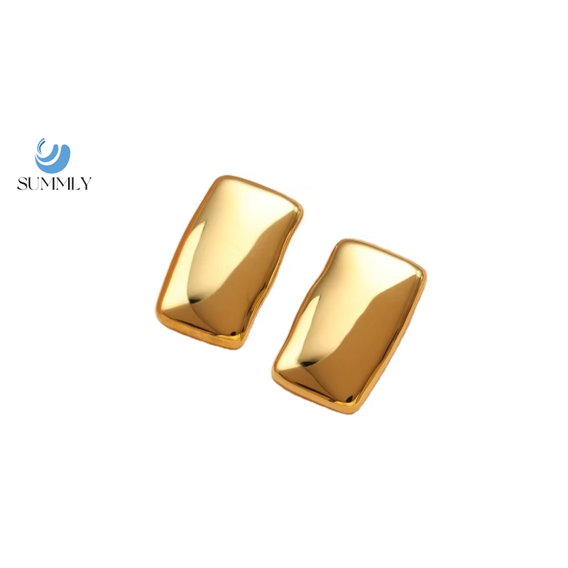 Rectangle Stud Earrings Factory - Popular 18K Gold Plated Smooth High Polish