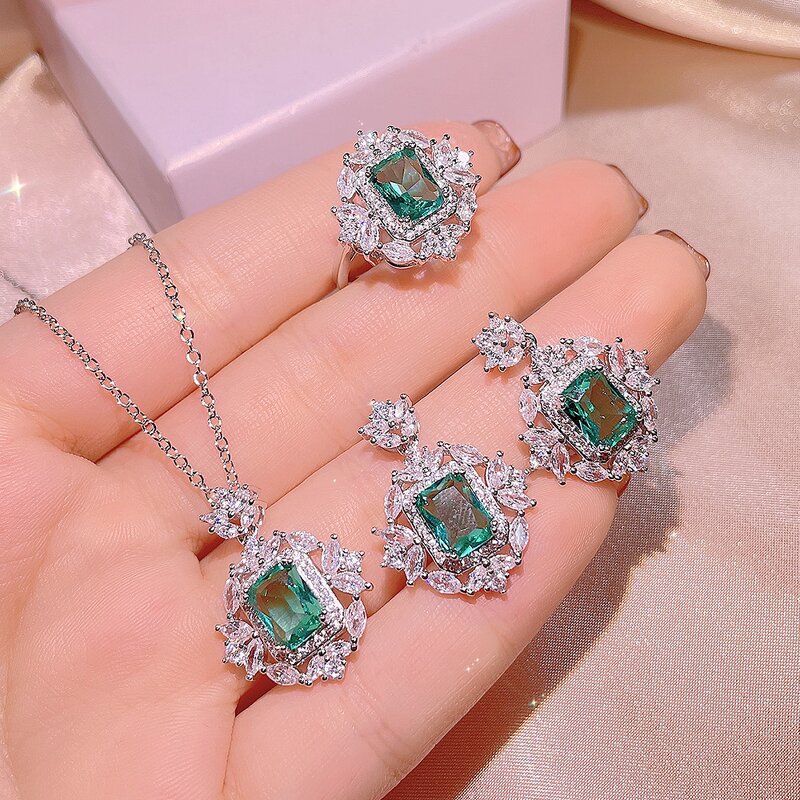 Emerald Jewelry Set Manufacturer - Vintage Unisex Simulated Pendant Ring Set