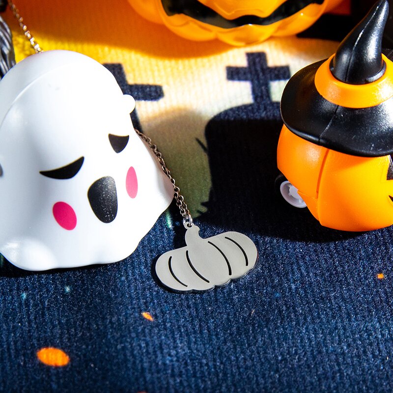 Halloween Necklace Factory - Pumpkin Ghost Stainless Steel Pendant Charm