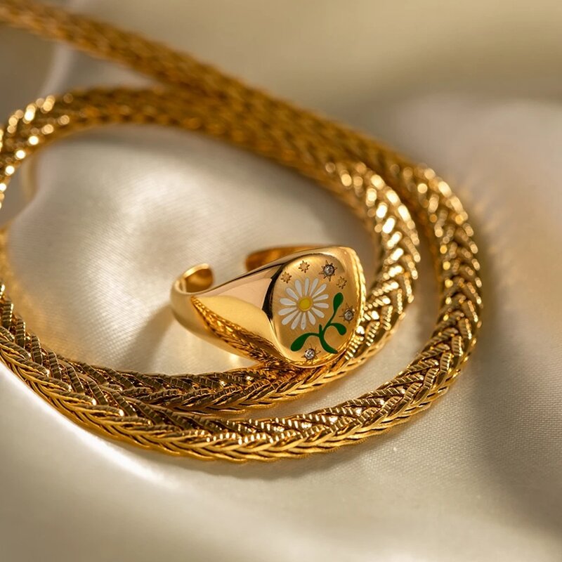 Flower Star Ring Manufacturer - 18K Gold Plated Zircon Inlaid Opening Ring Set