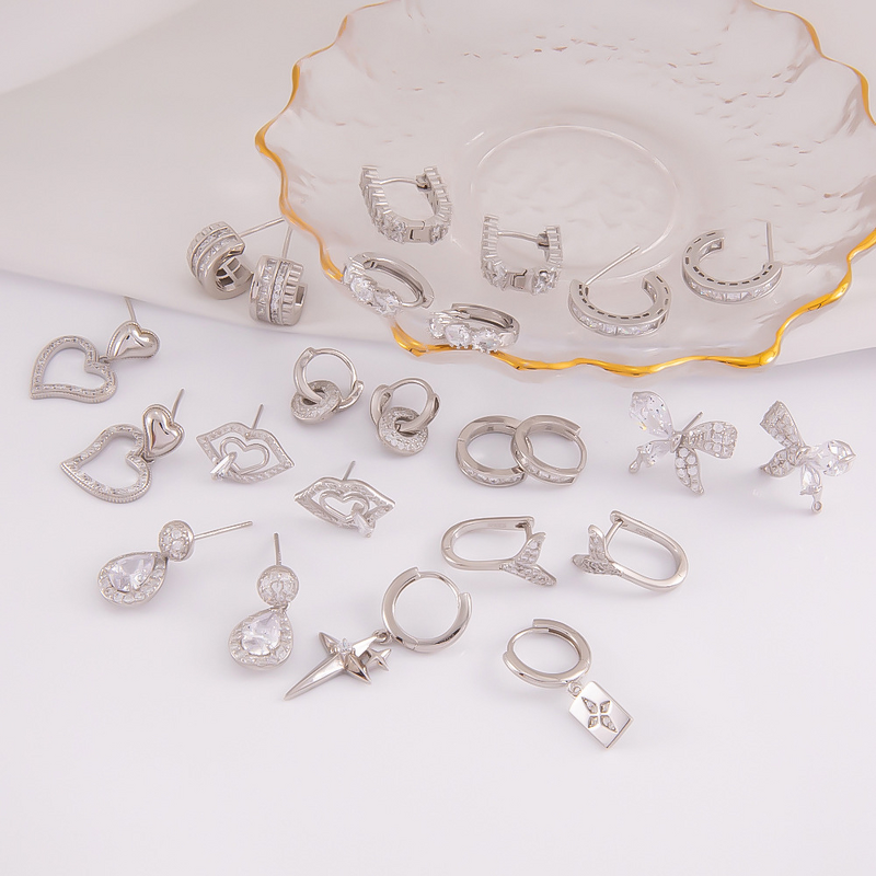 925 Silver Earrings Manufacturer - Trendy Personalized Geometry Inlaid Zirconia