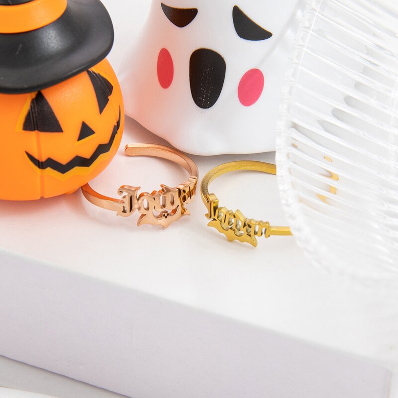 Halloween Ring Manufacturer - Customized Ghost Spider Bat Name Letters Open