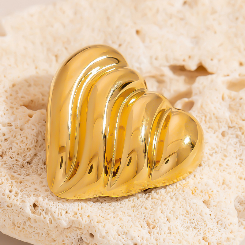 Striped Heart Brooch Supplier - Wholesale Minimalist Trendy Waterproof 18K