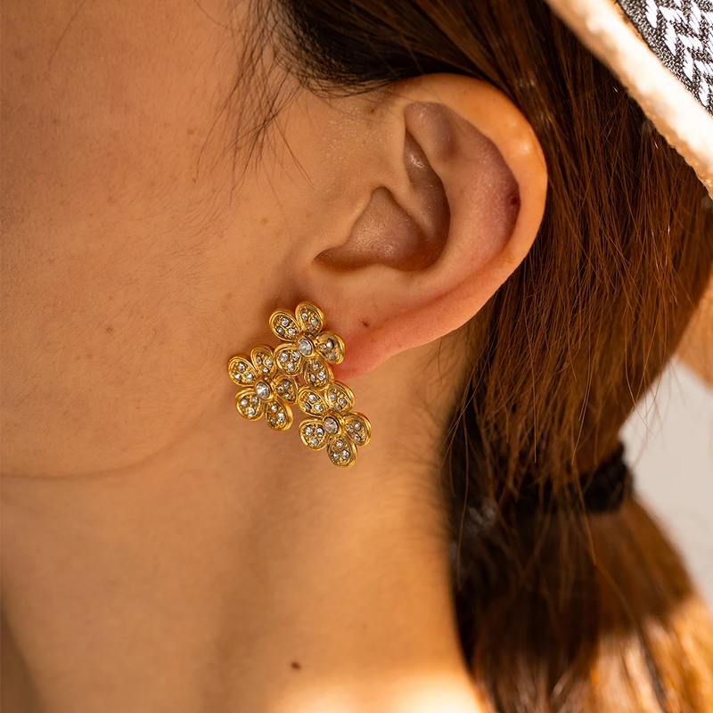 Women's Earring Ring Set Factory - Custom Multi-Cubic Zirconia Flower Studs