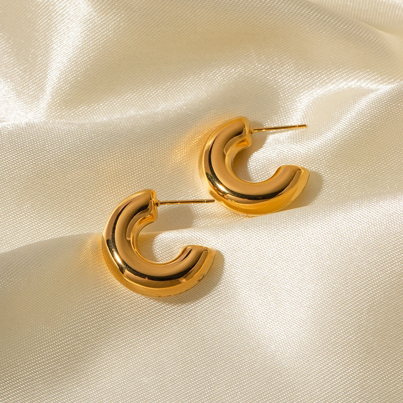 C-Shape Earrings Factory - Vintage Wholesale 18K Gold Plated Stainless Steel