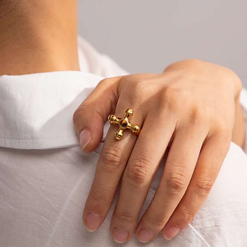 Cross Turquoise Ring Factory - Vintage Wholesale 18K Gold Plated Stainless Steel