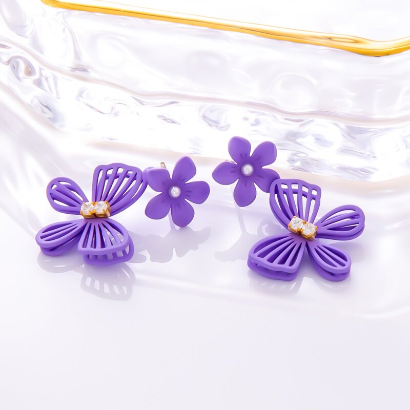 Butterfly Flower Earrings Supplier - 925 Silver Oil Dropping Gold Plated