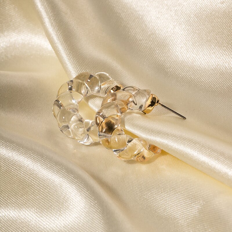 Clear Resin Earrings Supplier - Hot CC Chunky Transparent 18K Gold Plated