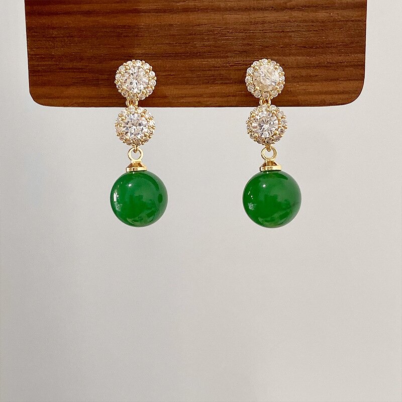 Mosquito Coil Ear Clip Supplier - Vintage Green Agate Zircon 18K Gold Plated