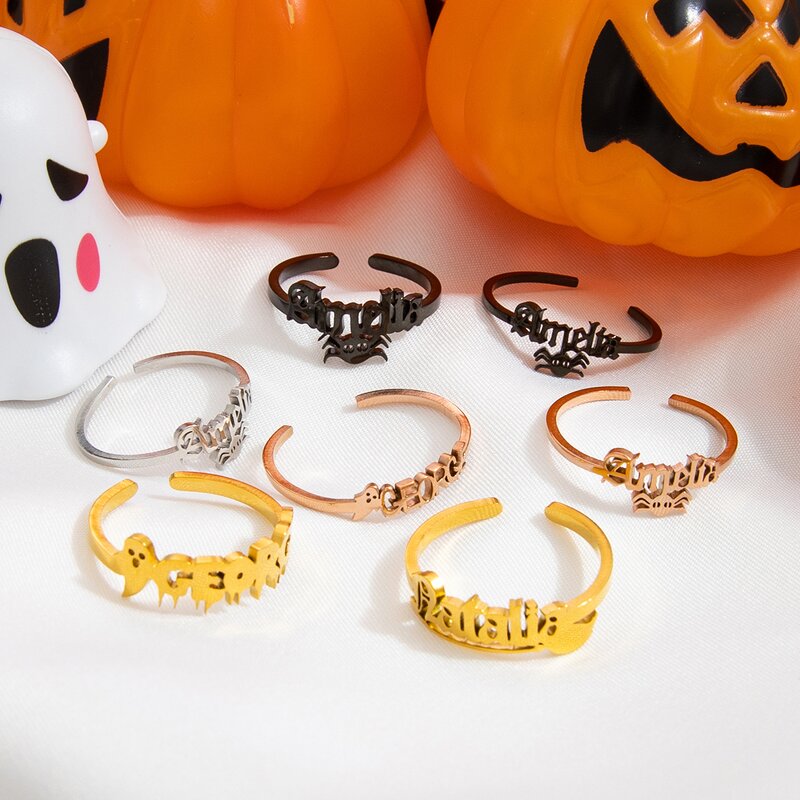 Halloween Ring Manufacturer - Customized Ghost Spider Bat Name Letters Open