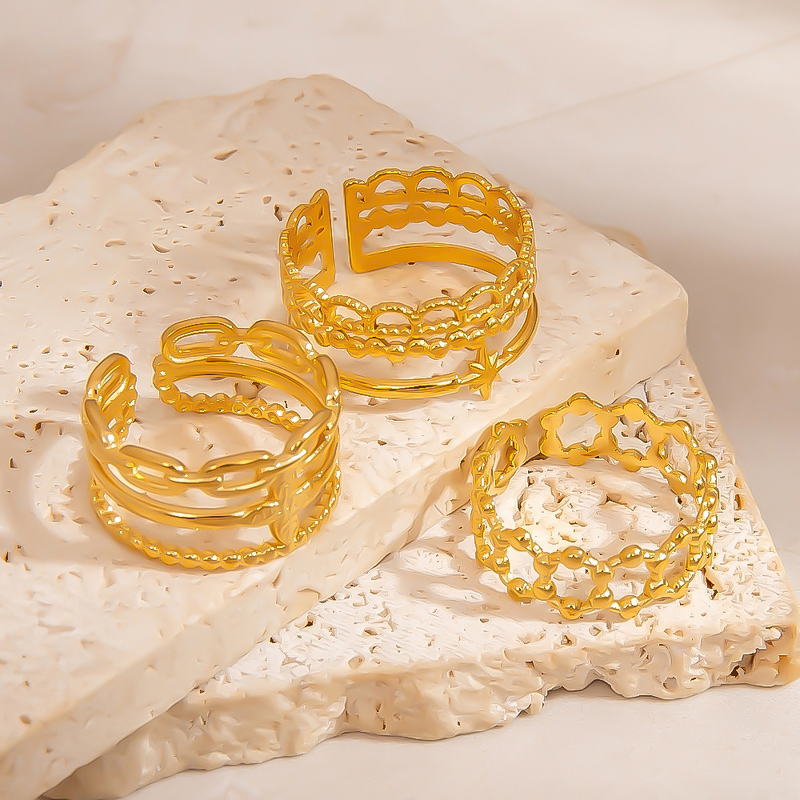 Geometric Bead Ring Supplier - Vintage 18K Gold Plated Open Hollow Ring