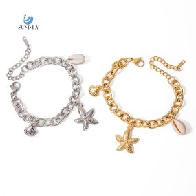 Ocean Bracelet Supplier - Vintage 18K Gold Plated Starfish Shell Bangles