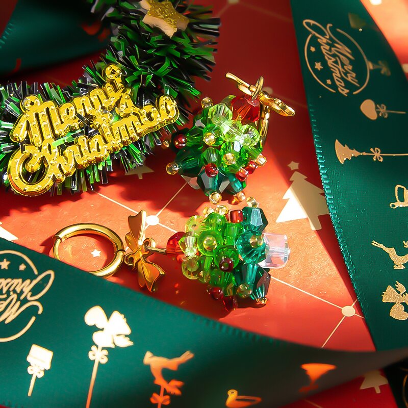 Christmas Earrings Manufacturer - Crystal Christmas Tree 18K Gold Plated Bow